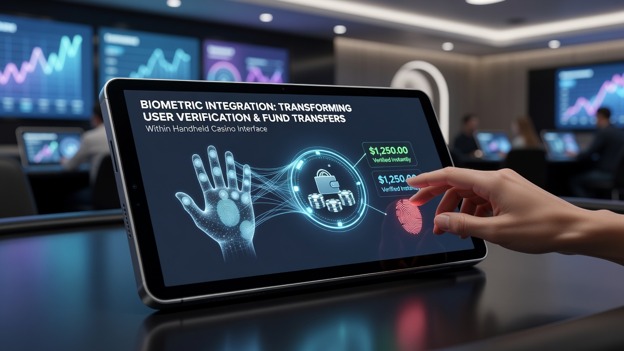 Mobile screen displaying biometric confirmation for a casino fund transfer with amount and security indicators visible