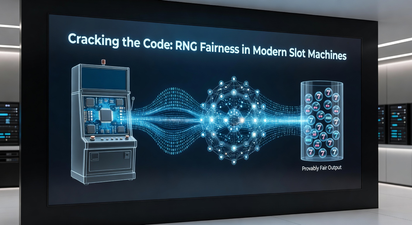 Infographic breaking down RNG components, from seed generation to outcome mapping on slot reels, with charts showing statistical uniformity