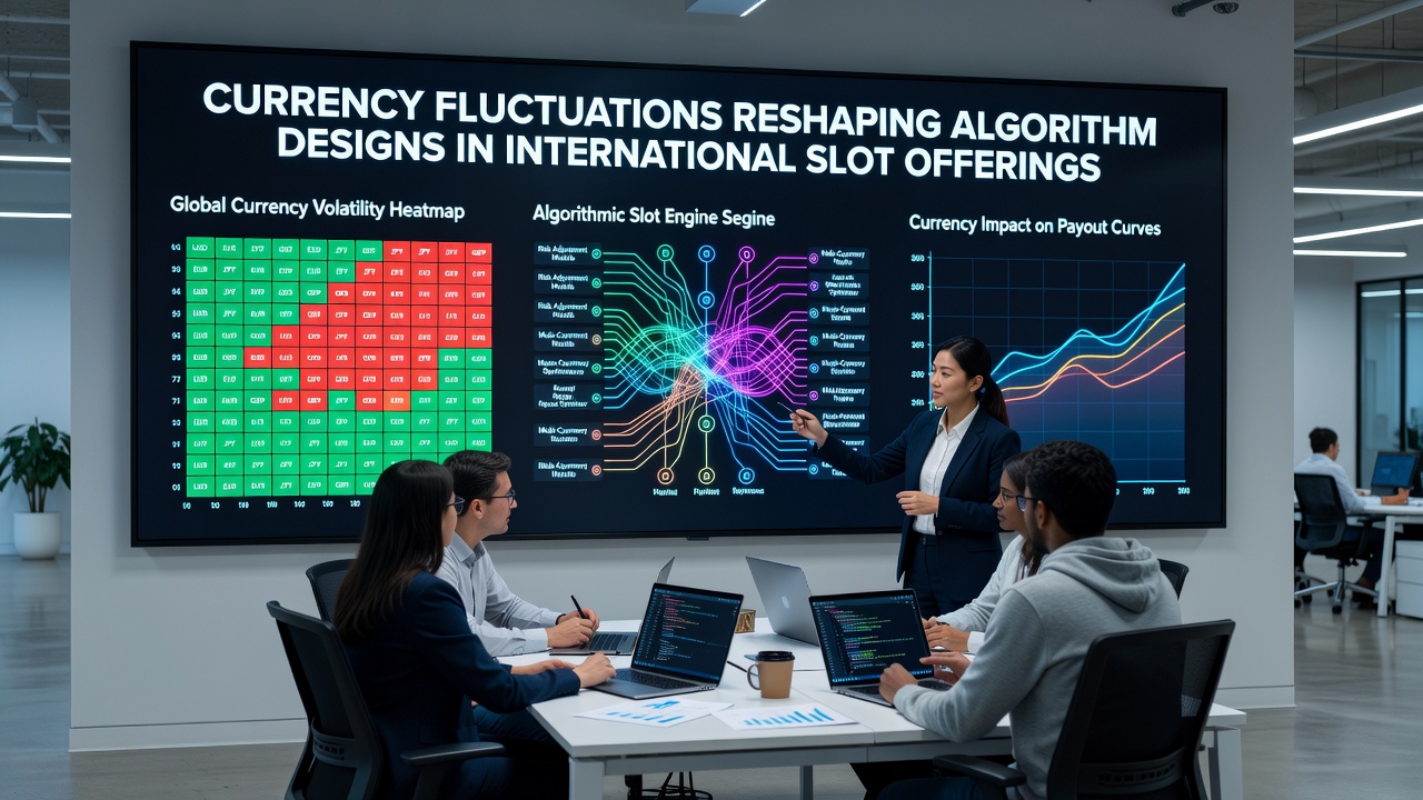 Data charts displaying exchange rate trends alongside slot performance metrics across regions