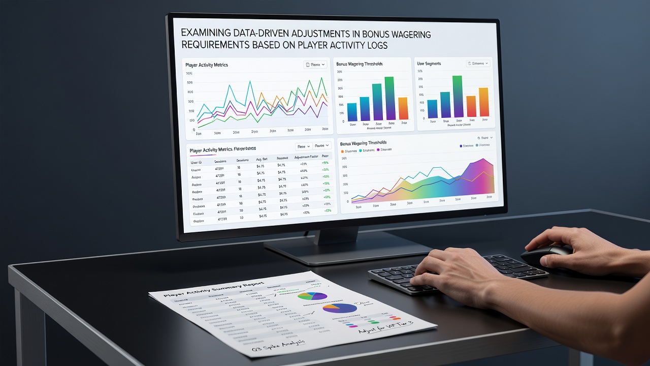 Server racks and analytics consoles processing gambling operator activity logs for bonus requirement calculations