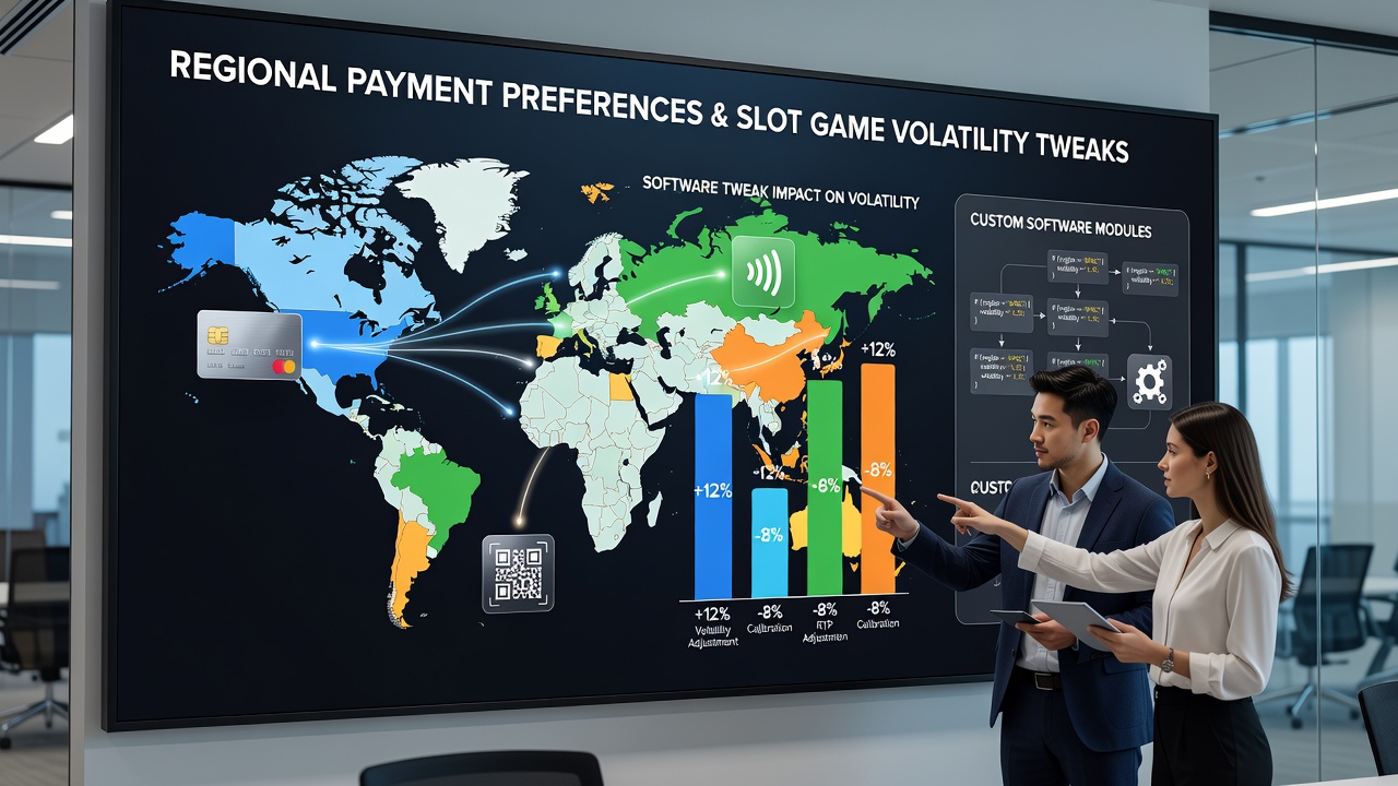 Developers reviewing analytics dashboards that map payment method data to slot volatility curves and regional market segments