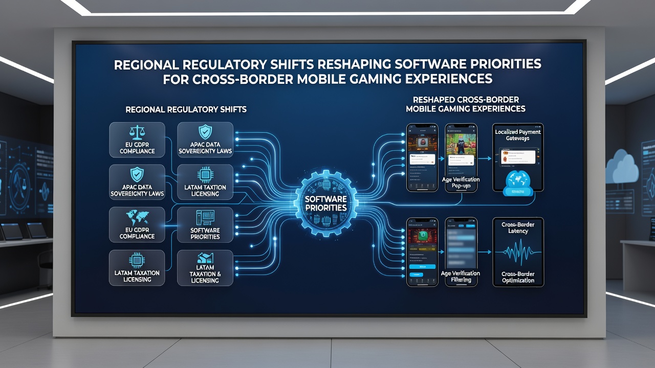 Developers reviewing compliance dashboards for international mobile game releases